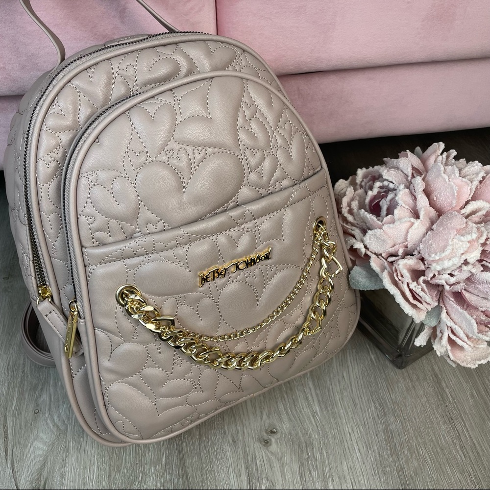 NEW Betsey Johnson Taupe quilted heart backpack